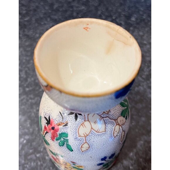 Double Egg Cup Heavy Floral Pattern Blue Pinks Greens Gold Rim Not Royal Winton - Picture 2 of 9